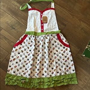 Holiday Apron Adorable Cats with Green Trim and Red Accents